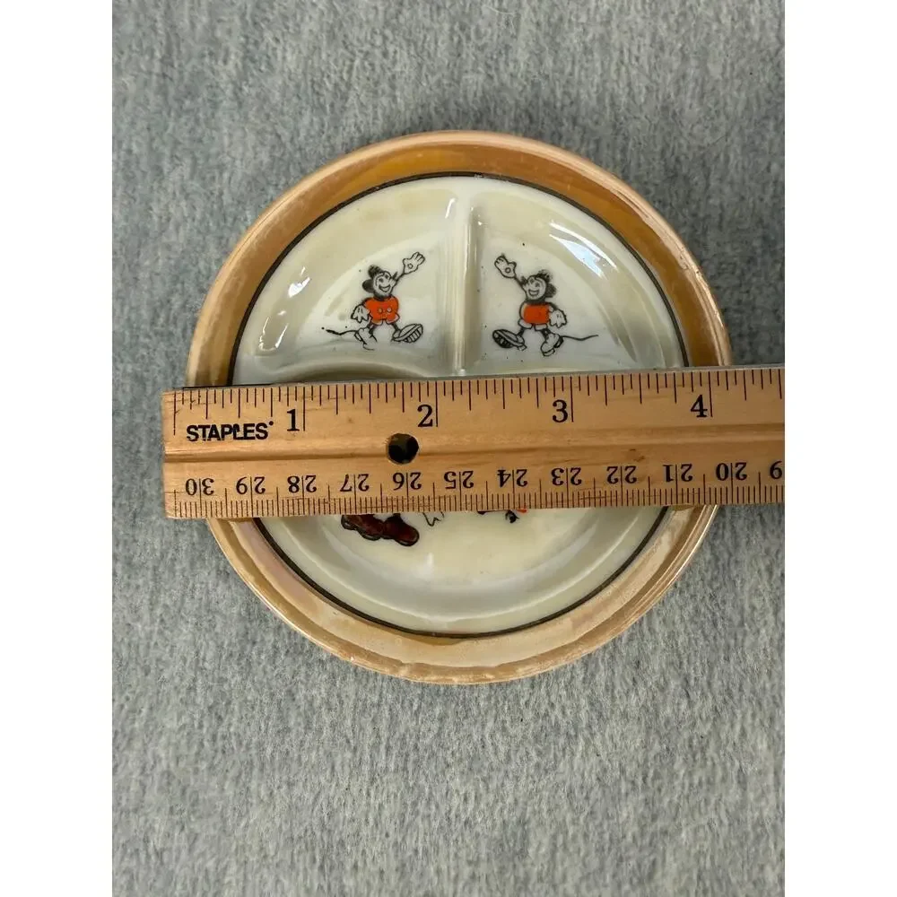 Vintage Lustreware Mickey Mouse Divided Plates for Child's Tea Set + Cups/Saucer